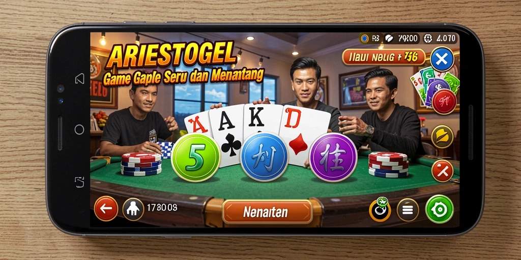 Tampilan gameplay ARIESTOGEL dengan pemain yang bersaing dalam Gaple.