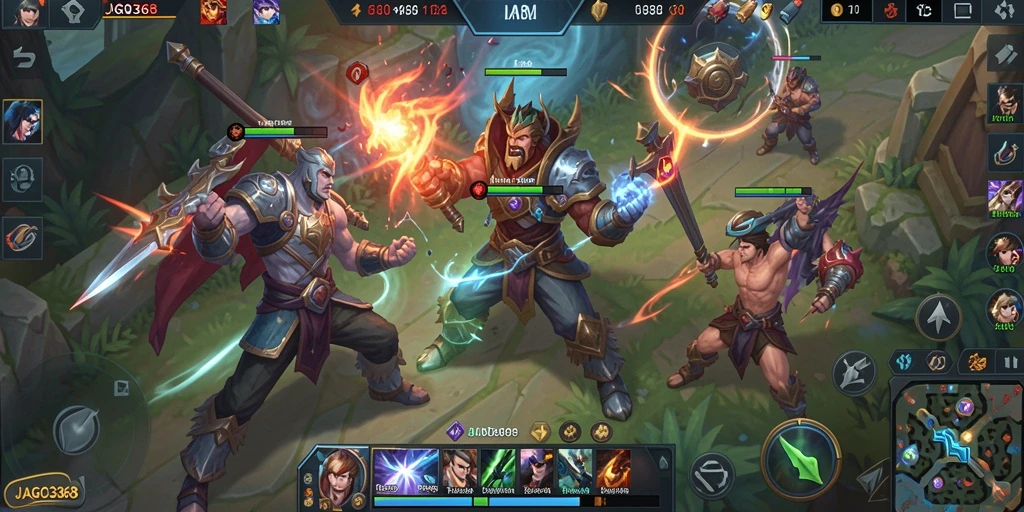 Screenshot utama JAGO368 menunjukkan aksi pertempuran seru di arena.