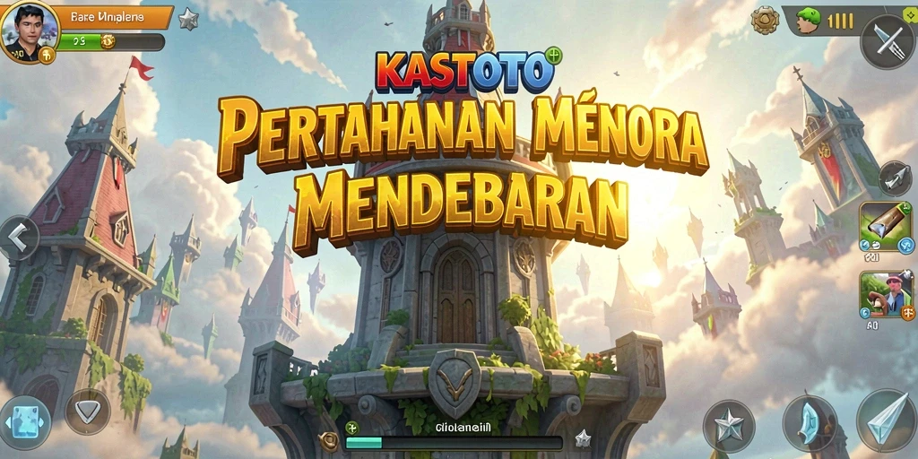 Tampilan gameplay KASTOTO dengan menara dan musuh yang menantang.