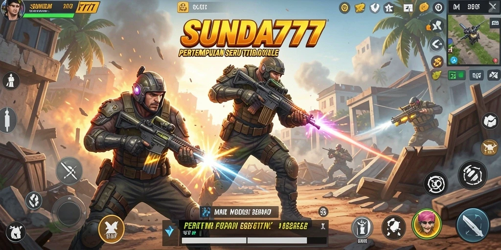 Tampilan aksi seru gameplay SUNDA777 dalam pertempuran Battle Royale.